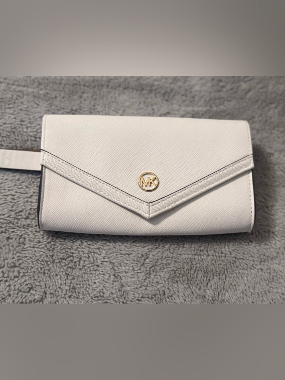 Michael Kors Ivory Envelope Clutch with Gold MK Accent